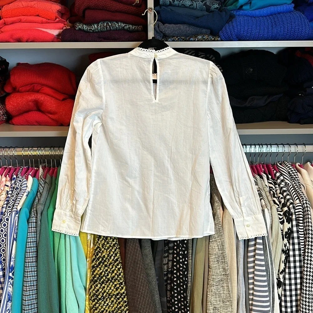 Loft white pleated puff long sleeve eyelet blouse size XS